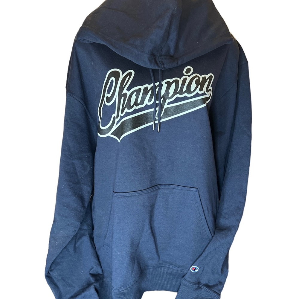 Champion Navy Blue Street Font Classic Hoodie NWT Size L Women’s